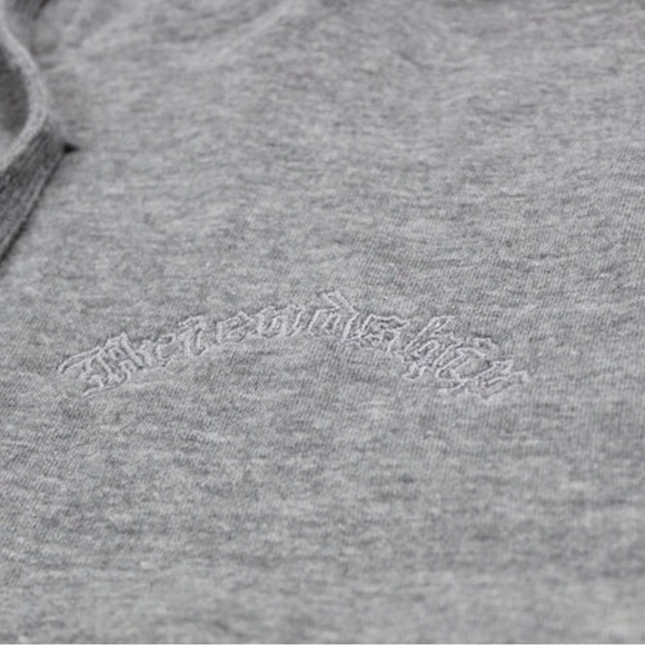 Grey Embroidered Hoodie Medium Dropped Shoulder Oversized Cotton Striped - Picture 3 of 5